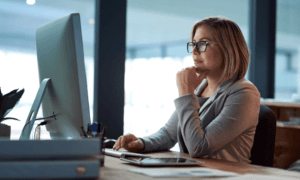 Someone looking at a computer.